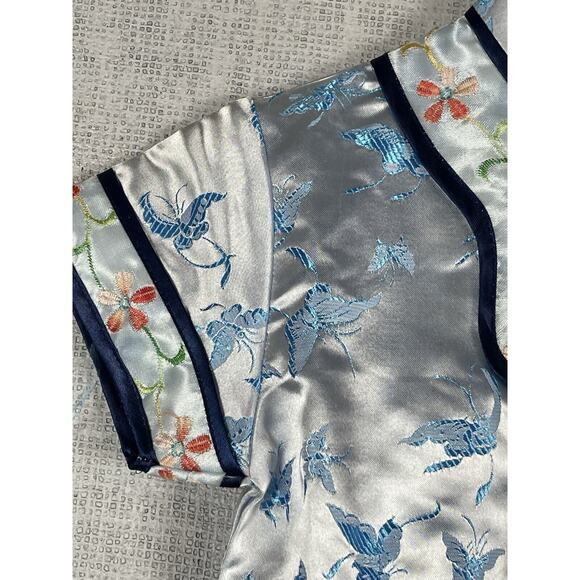 2 Piece Chinese Outfit Toddler Size 2 Blue Embroidered Floral Butterflies NWT - Picture 14 of 15